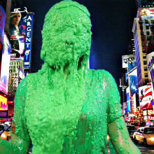 PieZone: Hannah Slimed And Pied in Jean Shorts and Knee Socks!