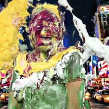 PieZone: Hannah Slimed And Pied in Jean Shorts and Knee Socks!