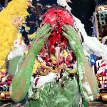 PieZone: Hannah Slimed And Pied in Jean Shorts and Knee Socks!