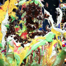 PieZone: Hannah Slimed And Pied in Jean Shorts and Knee Socks!