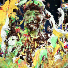 PieZone: Hannah Slimed And Pied in Jean Shorts and Knee Socks!