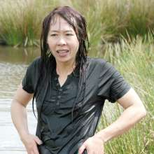 WSMProductions: Asian Jade takes a wet clothed bathe in a moorland lake--wsm
