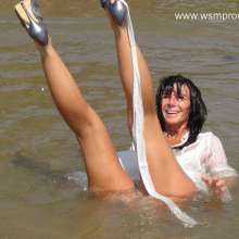 WSMProductions: Dee in nightie and negligee in the sea near Tenby--wsm