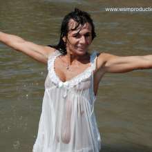 WSMProductions: Dee in nightie and negligee in the sea near Tenby--wsm