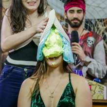 walking the plank: Hot brunette takes 30 pies and is devastated by slime--Andreza vs Julia