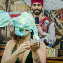walking the plank: Hot brunette takes 30 pies and is devastated by slime--Andreza vs Julia