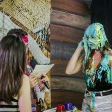 walking the plank: Hot brunette takes 30 pies and is devastated by slime--Andreza vs Julia