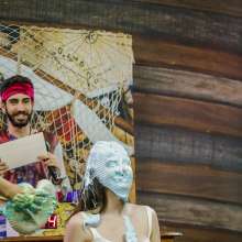 walking the plank: Hot brunette takes 30 pies and is devastated by slime--Andreza vs Julia