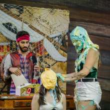 walking the plank: Hot brunette takes 30 pies and is devastated by slime--Andreza vs Julia