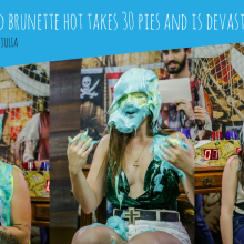 walking the plank: Hot brunette takes 30 pies and is devastated by slime--Andreza vs Julia