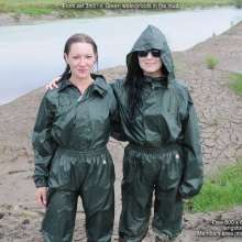 DungeonMasterOne: Honeysuckle and Lucia in the mud in green rainwear!
