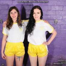 DungeonMasterOne: Messy Mayhem with Maude and Honeysuckle in yellow Nylon shiny shorts!
