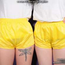 DungeonMasterOne: Messy Mayhem with Maude and Honeysuckle in yellow Nylon shiny shorts!
