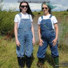 DungeonMasterOne: Honeysuckle and Lady Jennifer in denim dungarees mudslide fun!