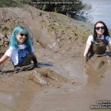 DungeonMasterOne: Honeysuckle and Lady Jennifer in denim dungarees mudslide fun!