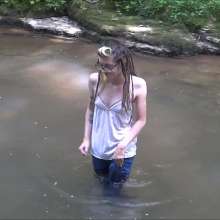 RevSlymsford: Kaydens Wetlook In A Creek: Jeans, Top, Panties + Pantyhose