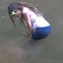 RevSlymsford: Kaydens Wetlook In A Creek: Jeans, Top, Panties + Pantyhose
