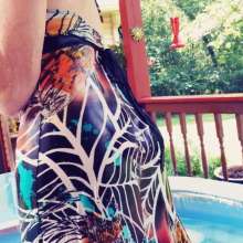 MadelineOasis: Bailing Out the Pool Wearing a Colorful Maxi Dress