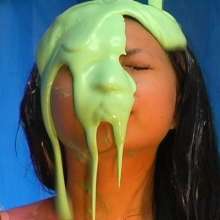 Alumi: Japanese teen slimed, stripped to underwear, then pied and slimed more!