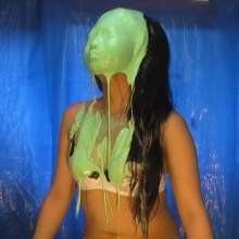 Alumi: Japanese teen slimed, stripped to underwear, then pied and slimed more!