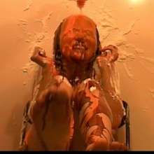 Alumi: Sexy Japanese girl pied in the face and slimed, showing her bare soles