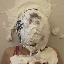 Alumi: Sexy Japanese girl pied in the face and slimed, showing her bare soles
