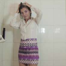 lovingmessy4you: Wetlook Shower White Shirt and Skirt (short Hair)