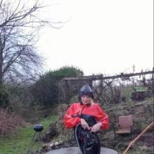 eileenvogel: W362 Eileen soaking in a rainjacket outdoor