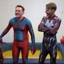 WamtasticUK: 4 Guys in Spidey Lycra Suits Wrestling in Yellow Gunge