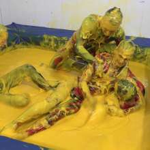 WamtasticUK: 4 Guys in Spidey Lycra Suits Wrestling in Yellow Gunge
