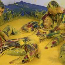 WamtasticUK: 4 Guys in Spidey Lycra Suits Wrestling in Yellow Gunge