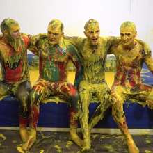 WamtasticUK: 4 Guys in Spidey Lycra Suits Wrestling in Yellow Gunge