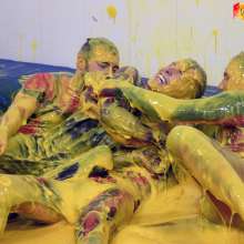 WamtasticUK: 4 Guys in Spidey Lycra Suits Wrestling in Yellow Gunge