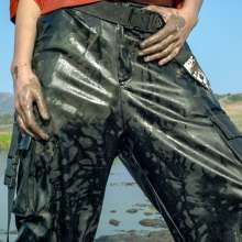 RSSRuinStreetStyle: Bad Girl Mud Bath with Shiny Jacket, Leather Pants and Air Jordan Sneakers