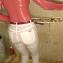 Tight and Wet Clothes: Tight White Jeans Shower Dance