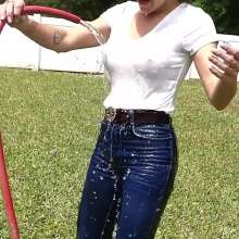 Tight and Wet Clothes: Water Dancing Wearing Jordache Jeans and Boots