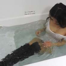 Tight and Wet Clothes: Bathtub in Tight White Dress and Boots