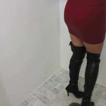 Tight and Wet Clothes: Chloe Showers in Red Dress and  Black Boots