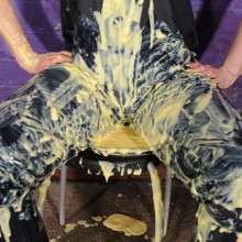 DungeonMasterOne: Maude Fills Her Flexothane Dungarees with Custard!