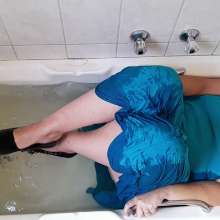 Darkabyss445: Heels and Blue Dress Drenched in the Tub