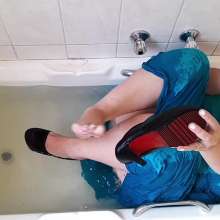 Darkabyss445: Heels and Blue Dress Drenched in the Tub