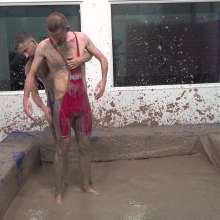 WamtasticUK: James and Adam Suit Strip Singlets Mud Wrestle