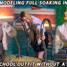 Wet Live Team: Modeling Full Soaking in a School Outfit without a Bra