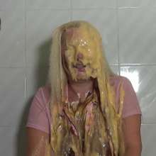 Big_Tits_Gunge: The Cute Cleaner Gets Chocolate and Custard Pies