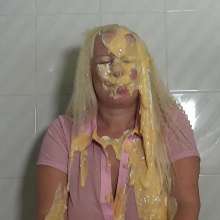 Big_Tits_Gunge: The Cute Cleaner Gets Chocolate and Custard Pies