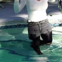 Tight and Wet Clothes: Tight Jeans and Stiletto Boots in the Pool