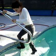 Tight and Wet Clothes: Tight Jeans and Stiletto Boots in the Pool