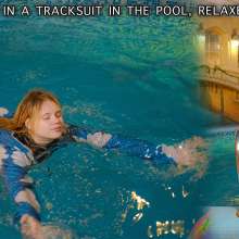 Wet Live Team: Alice Swims in a Tracksuit in the Pool, Relaxes
