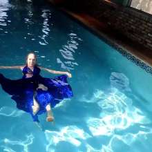 WetlookFashion: Angel Swims In Her Stunning Blue Evening Gown