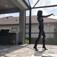 WetlookFashion: Lexie Swims in a PU Leather Jumpsuit